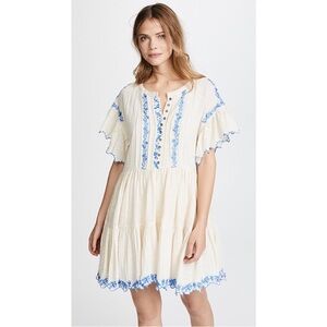 Free People Cream Mini Dress with Blue Floral Trim